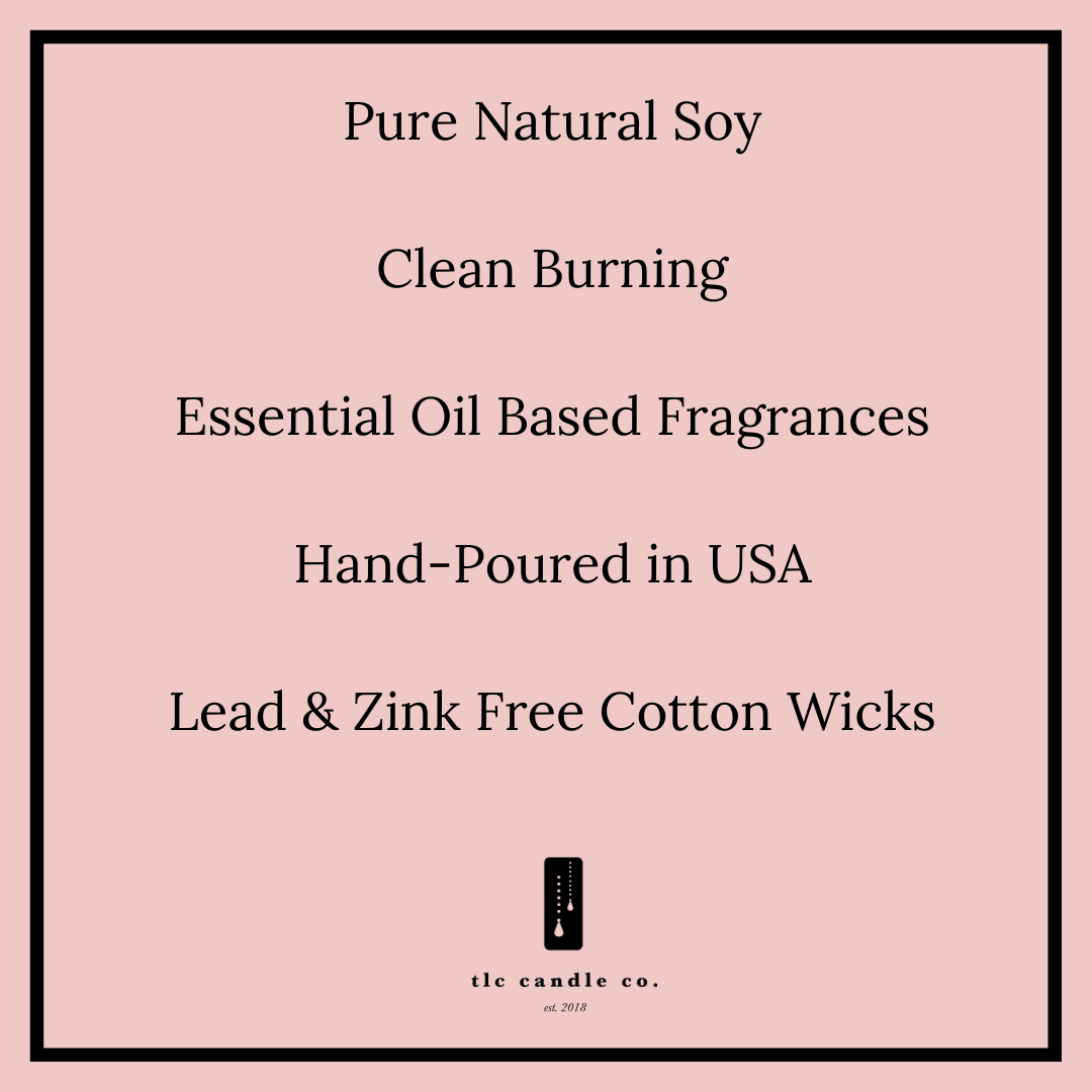 Product label for candles with text on a pink background