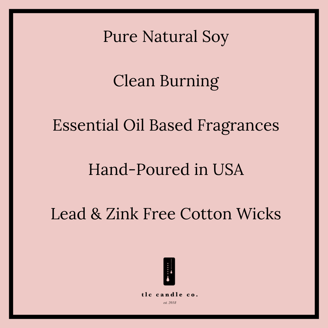 Product label for candles with text on a pink background