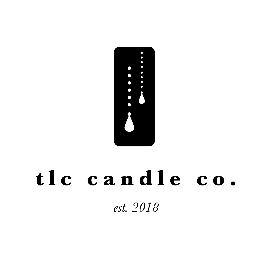 Logo of TLC Candle Co. with a black silhouette of a candle and text on a white background