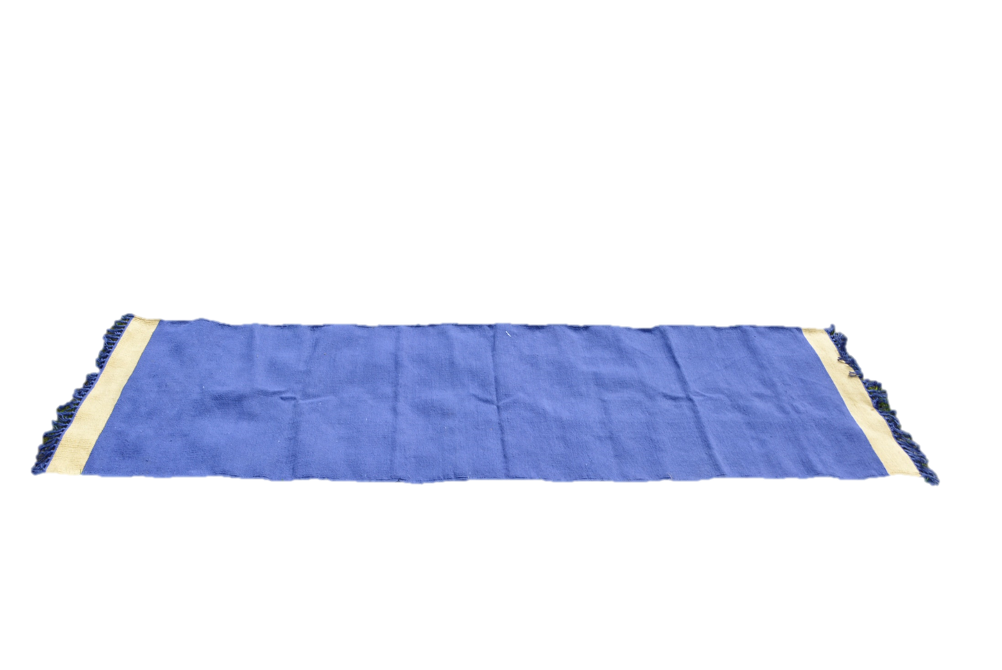Blue fabric with gold trim on a white background