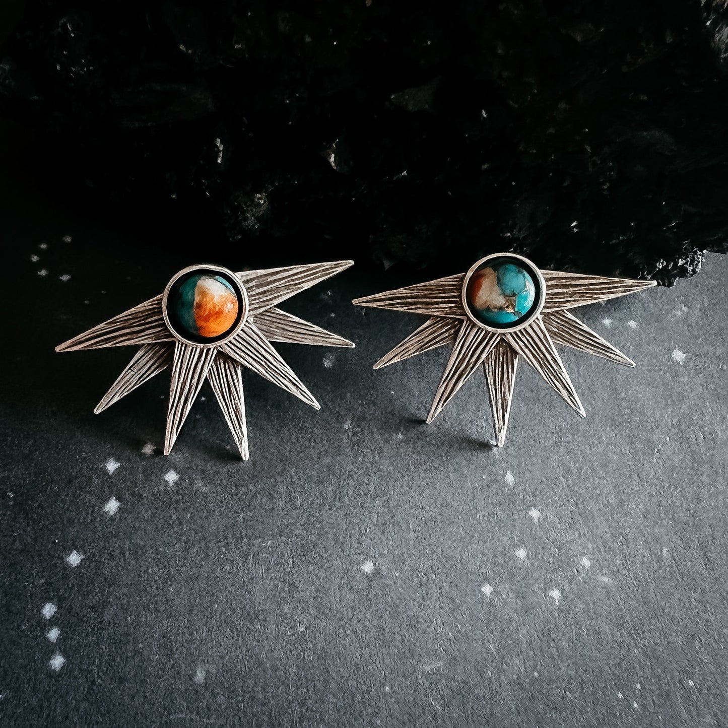 Sun Goddess Dangle Earrings – Copper Oyster Turquoise