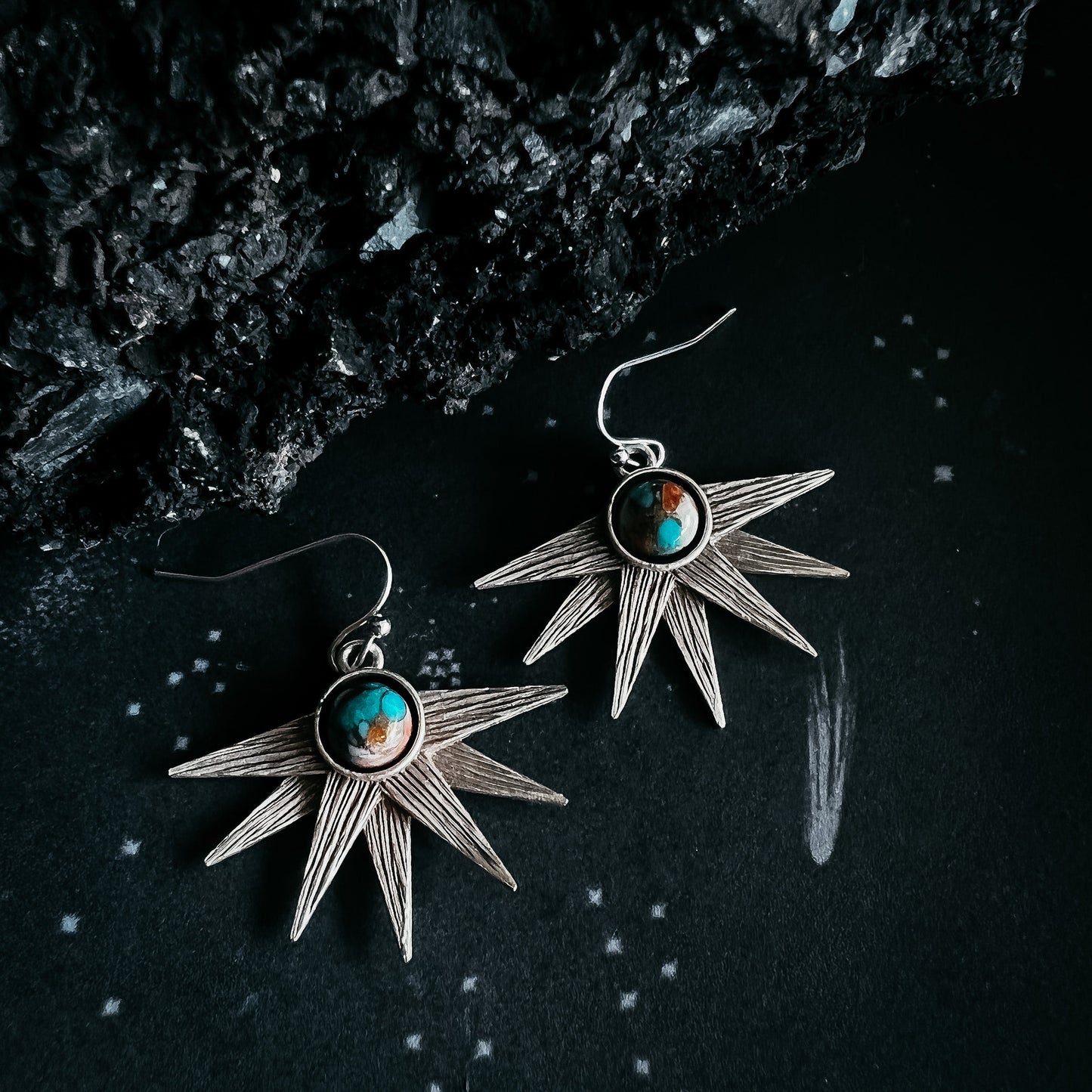 Sun Goddess Dangle Earrings – Copper Oyster Turquoise