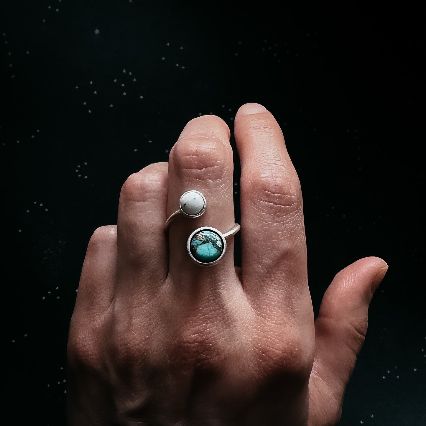 Earth & Moon Bypass Ring with Natural Stones
