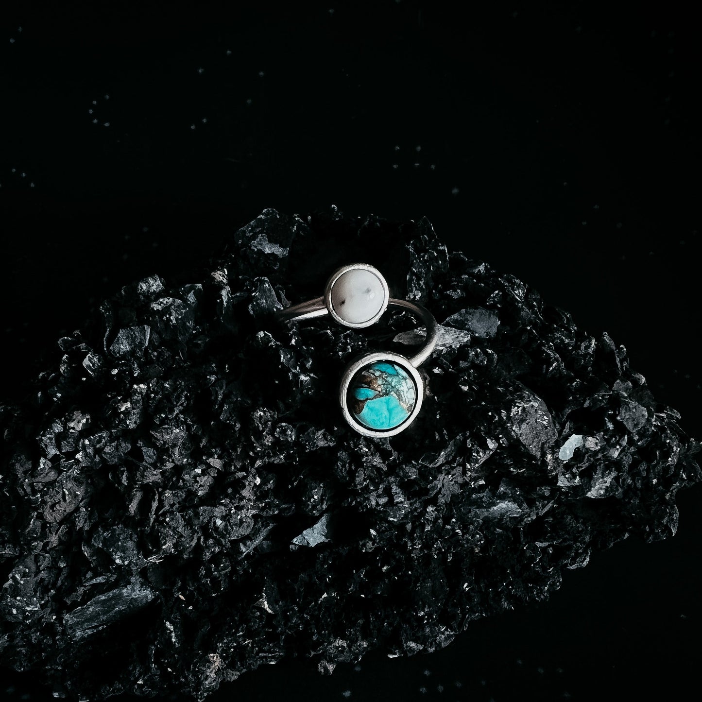 Earth & Moon Bypass Ring with Natural Stones