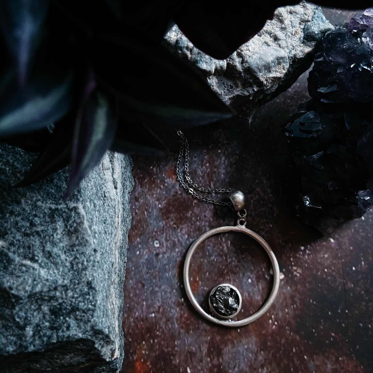 Cosmic Circle Necklace with Raw Meteorite