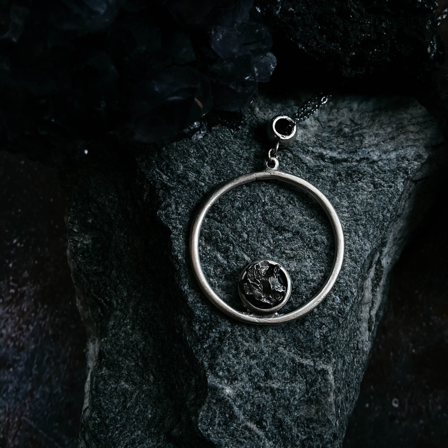 Cosmic Circle Necklace with Raw Meteorite