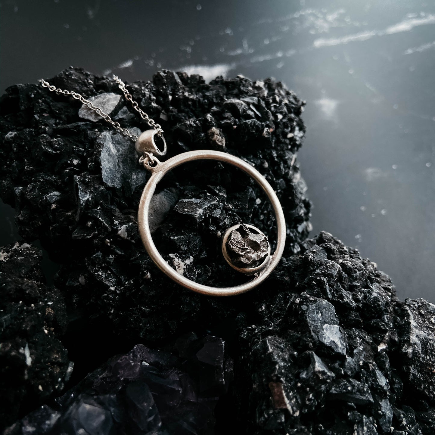 Cosmic Circle Necklace with Raw Meteorite
