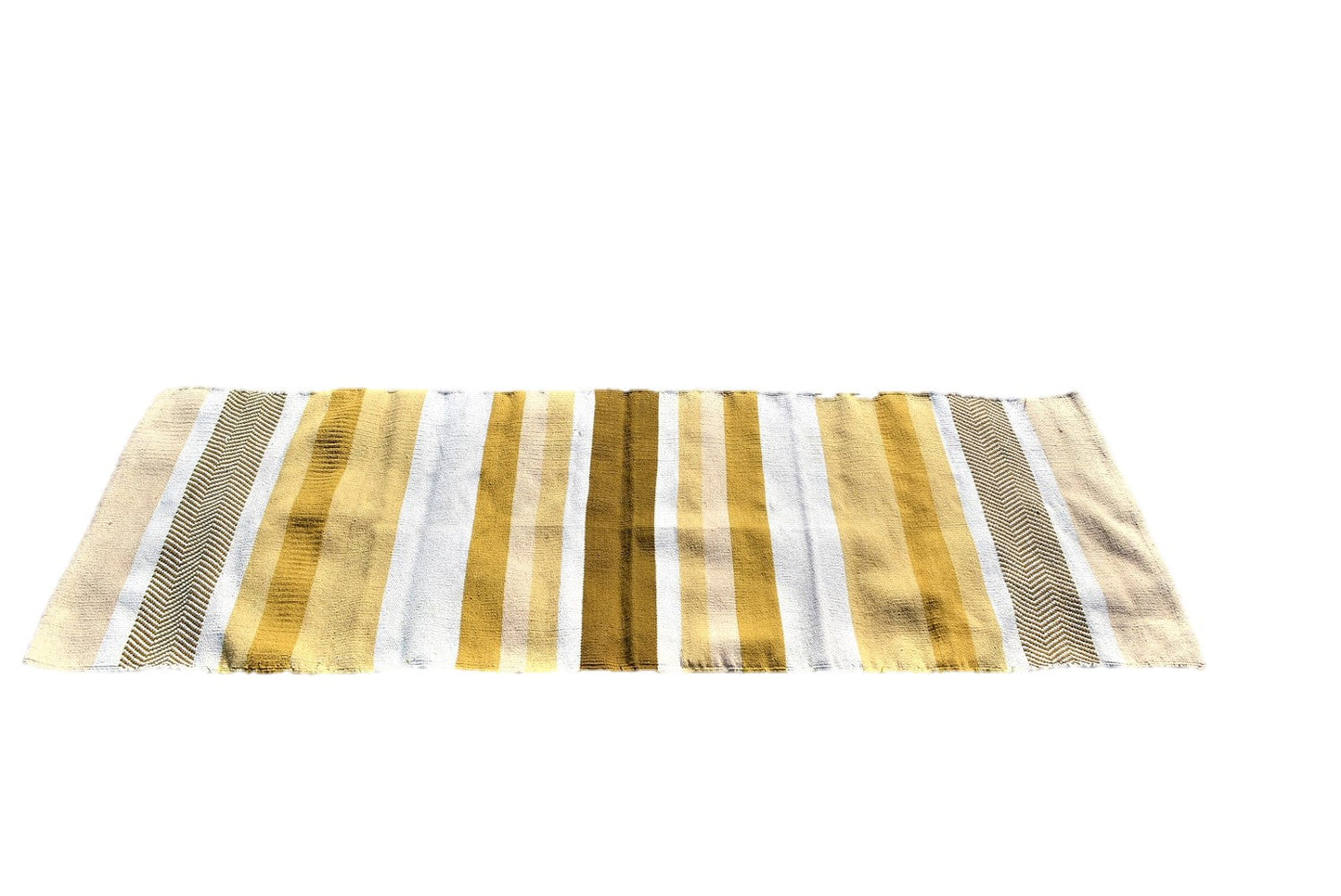 Striped fabric with gold, beige, and white pattern on a white background