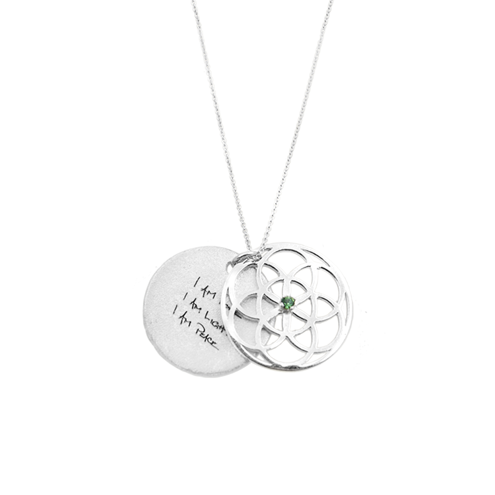 Seed of Life Sacred Geometry Necklace - Sterling Silver with Swarovski Crystal & Peace Mantra