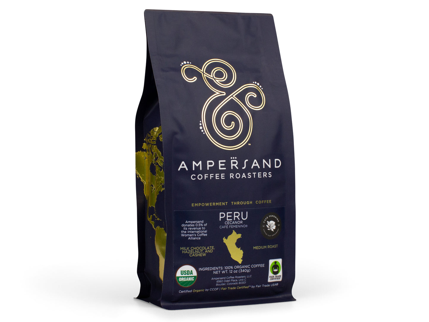Amperésand Coffee Roasters Peru coffee bag on a white background