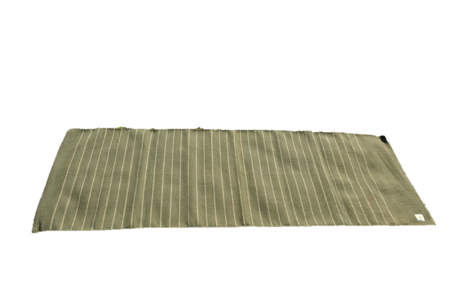 Folded green mat with white stripes on a white background