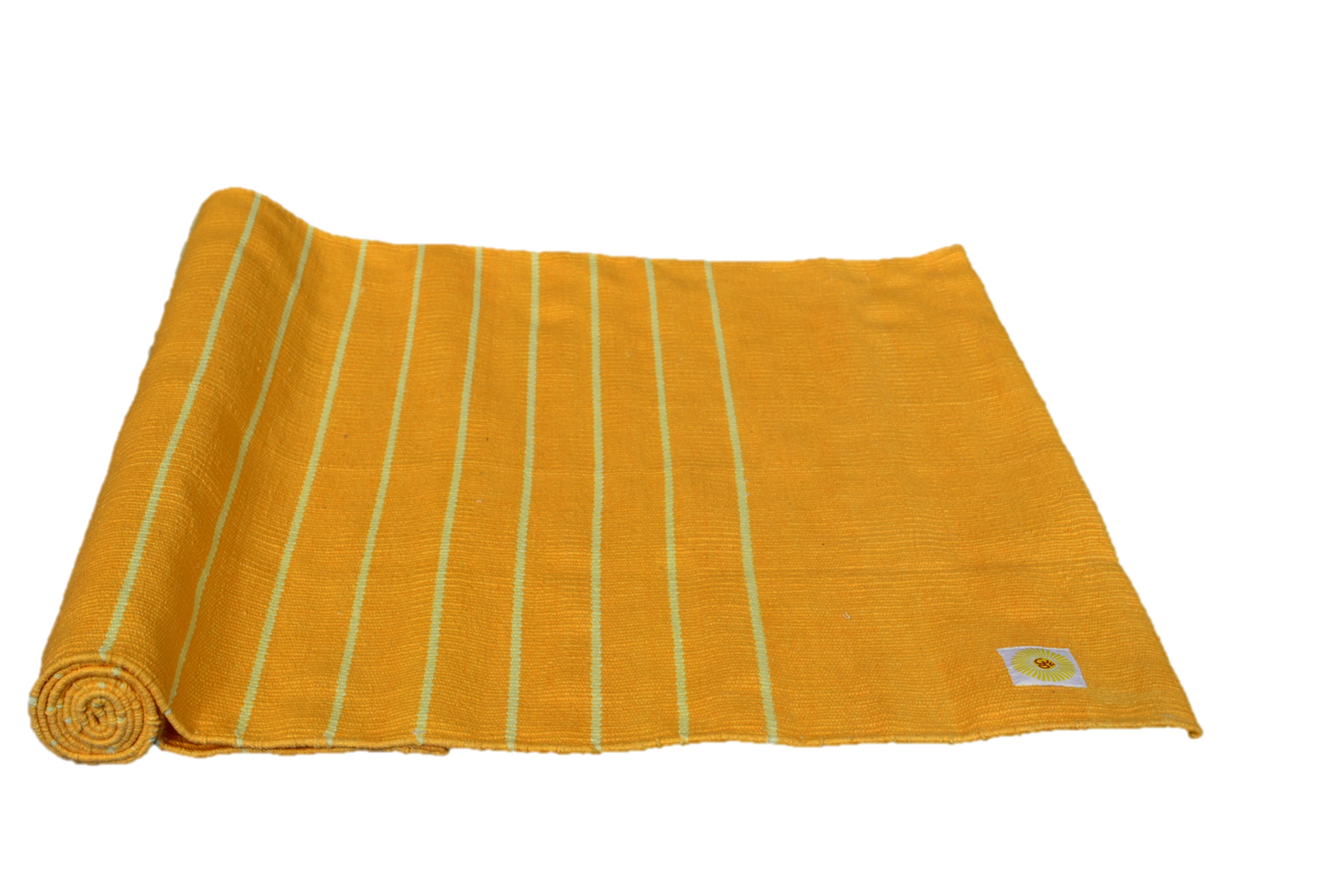 Yellow towel with white stripes on a white background
