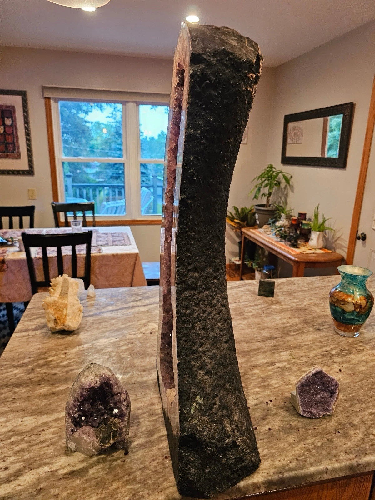 Massive 79.2lb Amethyst Geode Half - UV Reactive w/ Selenite Veins | Museum