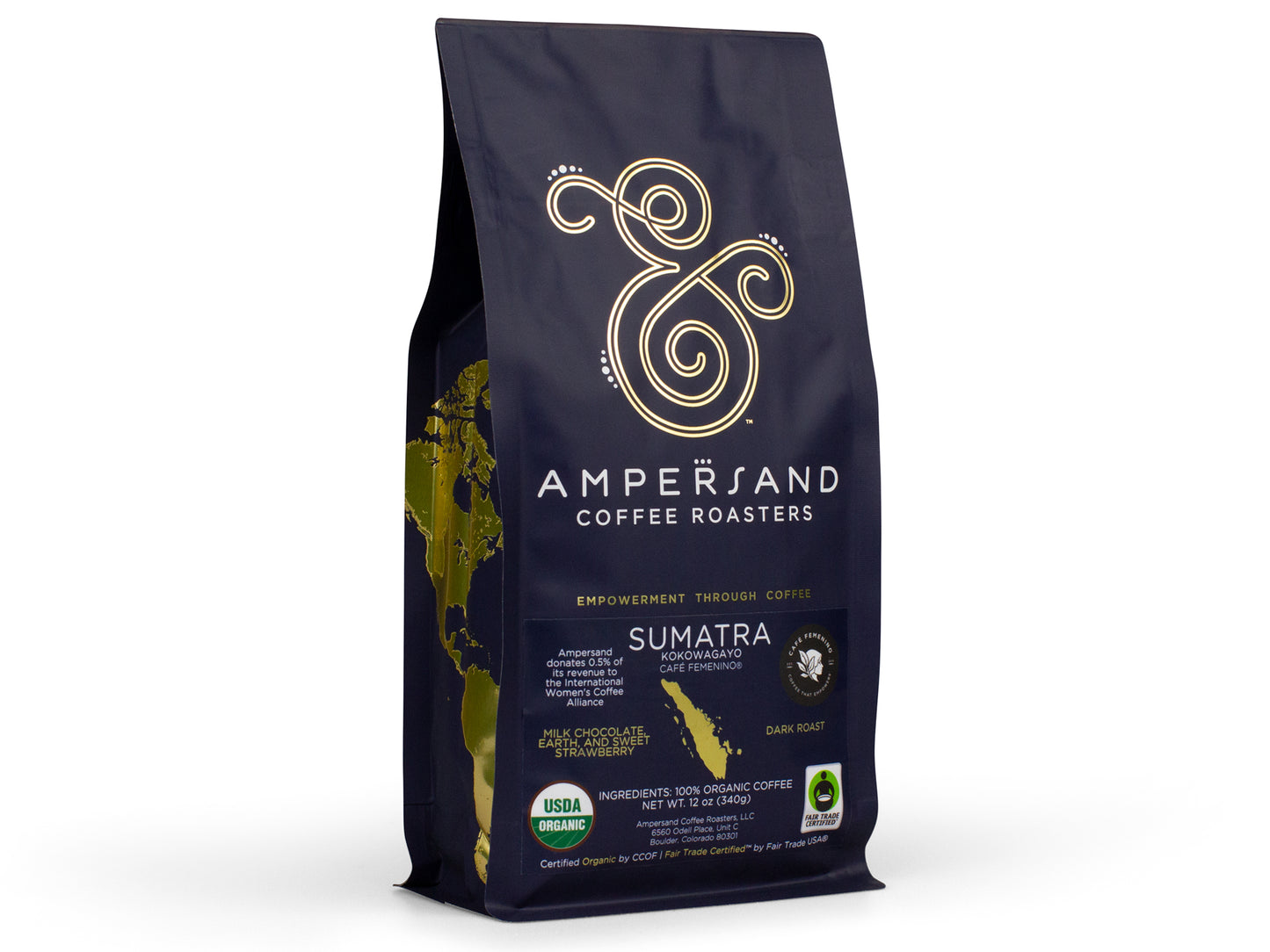 Ampersand Coffee Roasters Sumatra coffee bag on a white background