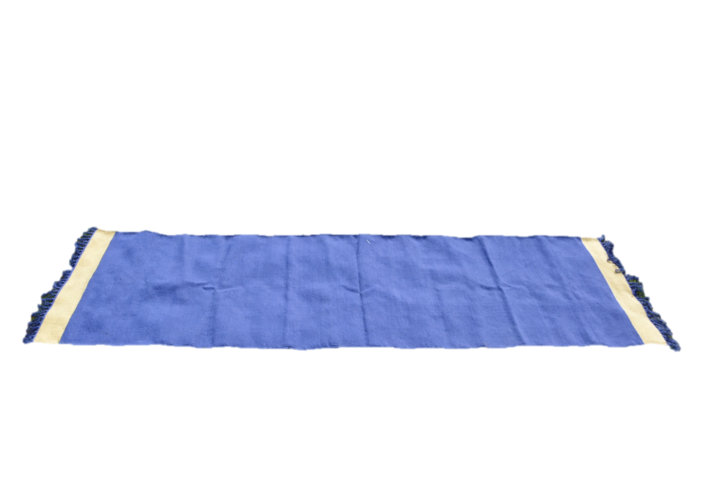Blue fabric with gold trim on a white background