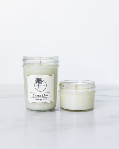Two candles with labels on a white background