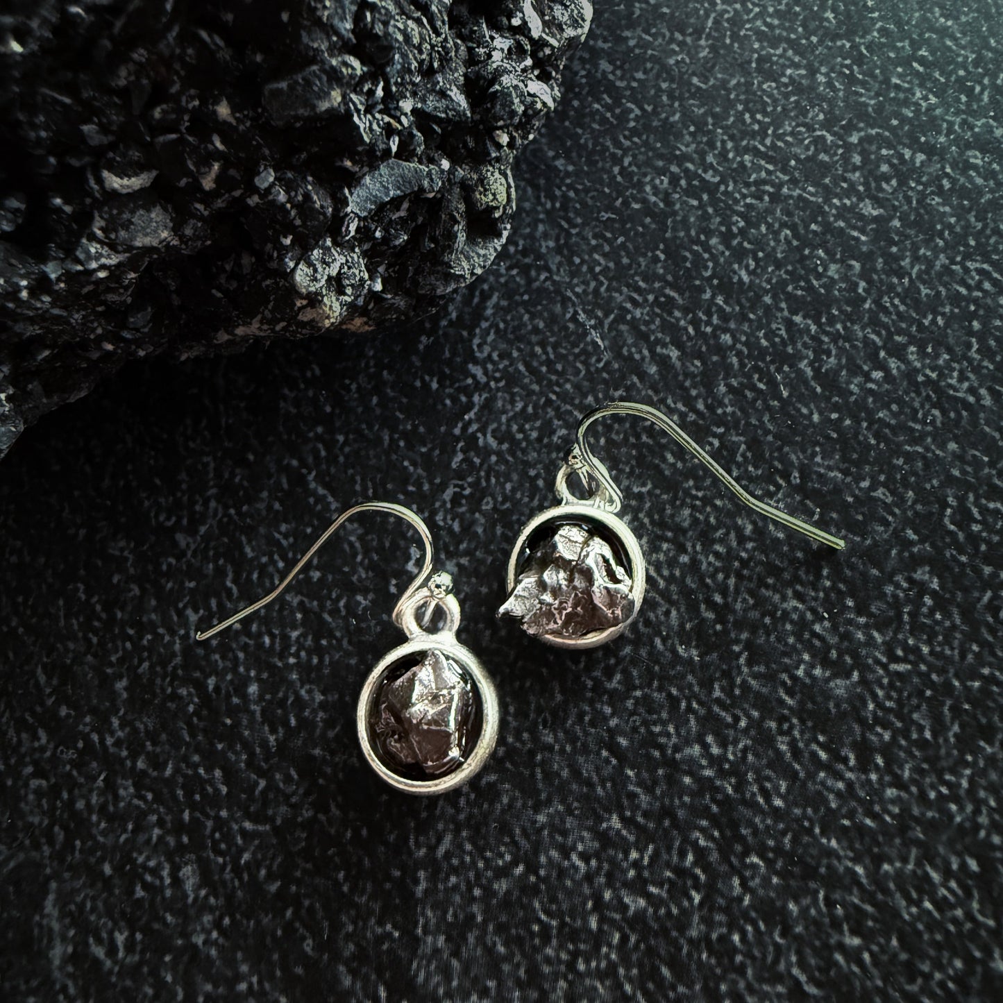 Celestial Round Raw Meteorite Earrings – Dangle or Stud
