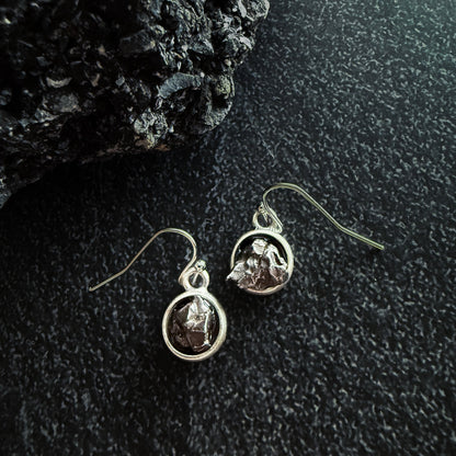 Celestial Round Raw Meteorite Earrings – Dangle or Stud