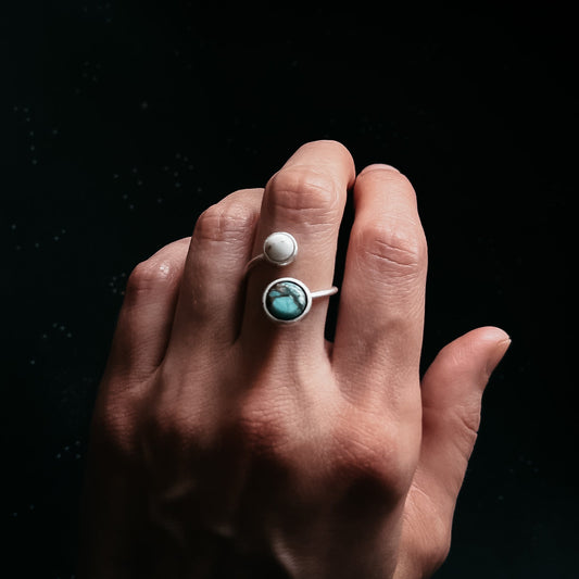 Earth & Moon Bypass Ring with Natural Stones