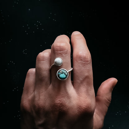Earth & Moon Bypass Ring with Natural Stones