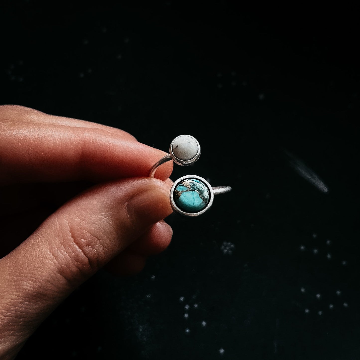 Earth & Moon Bypass Ring with Natural Stones