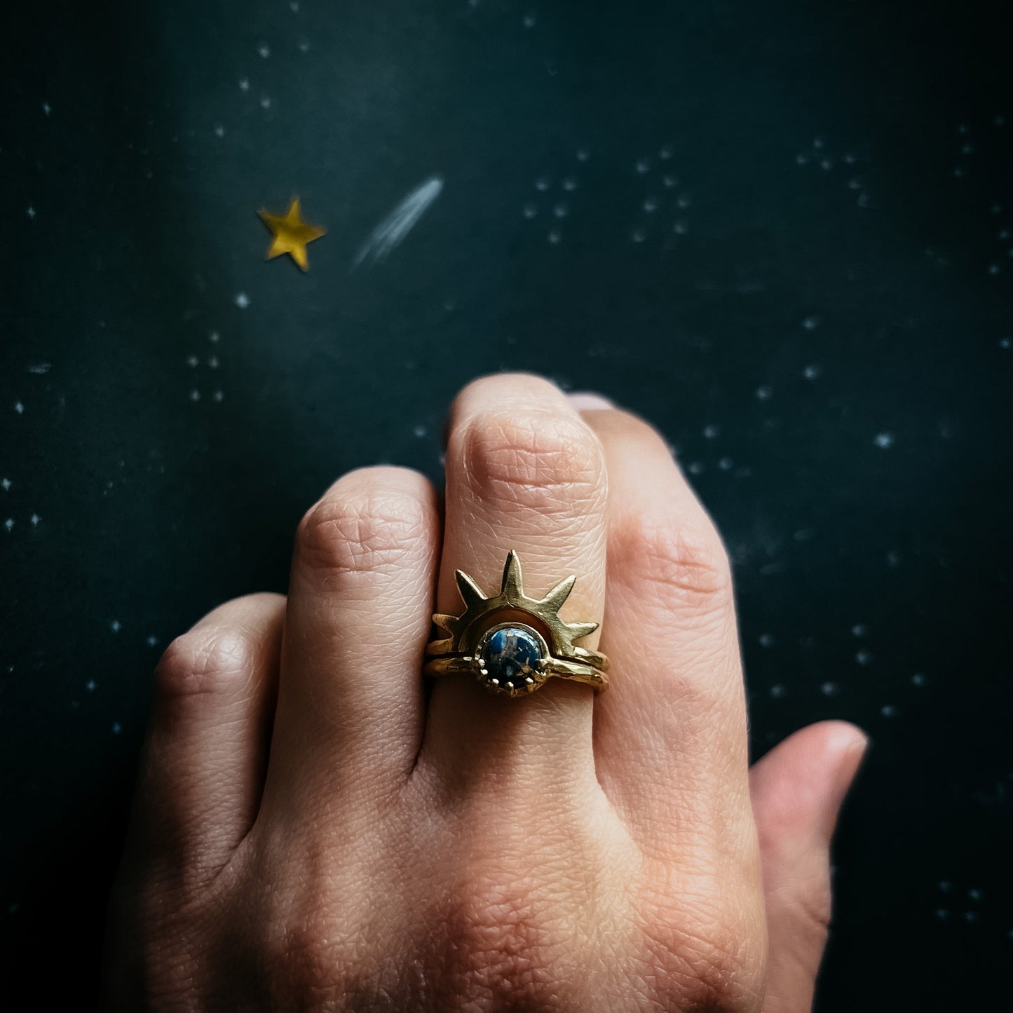 Dark Before the Dawn Sunburst Ring – Copper & Lapis Lazuli