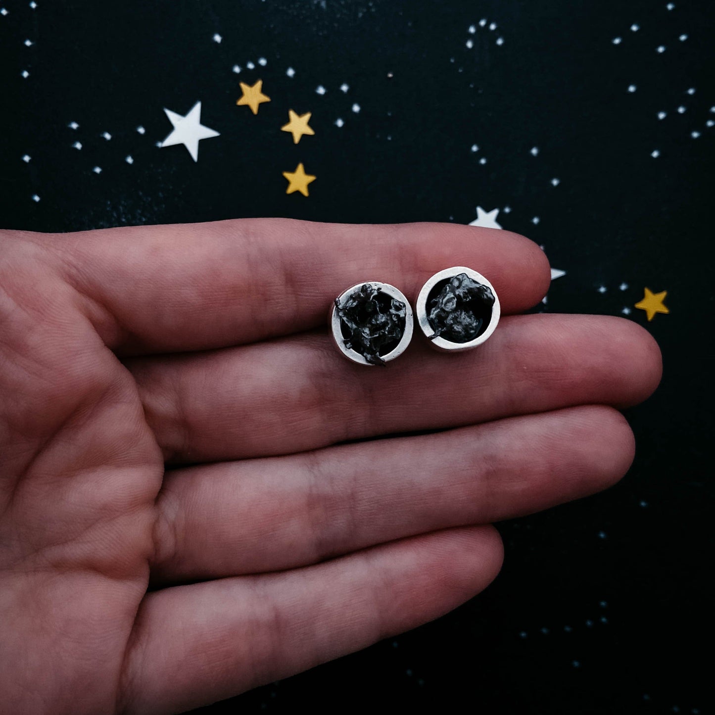 Celestial Round Raw Meteorite Earrings – Dangle or Stud