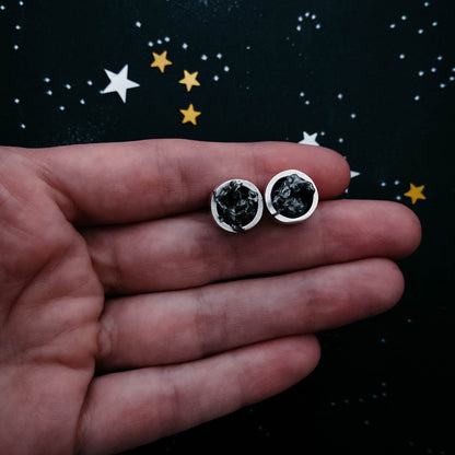Celestial Round Raw Meteorite Earrings – Dangle or Stud