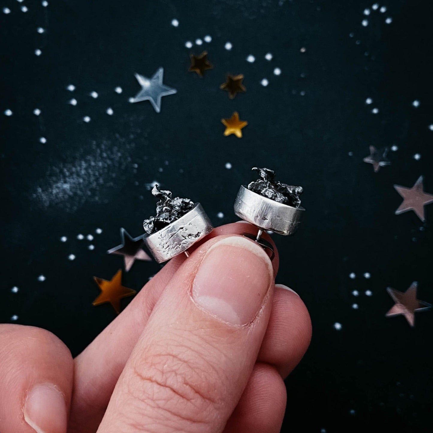 Celestial Round Raw Meteorite Earrings – Dangle or Stud