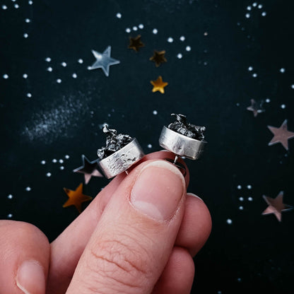 Celestial Round Raw Meteorite Earrings – Dangle or Stud