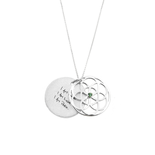 Seed of Life Sacred Geometry Necklace - Sterling Silver with Swarovski Crystal & Peace Mantra