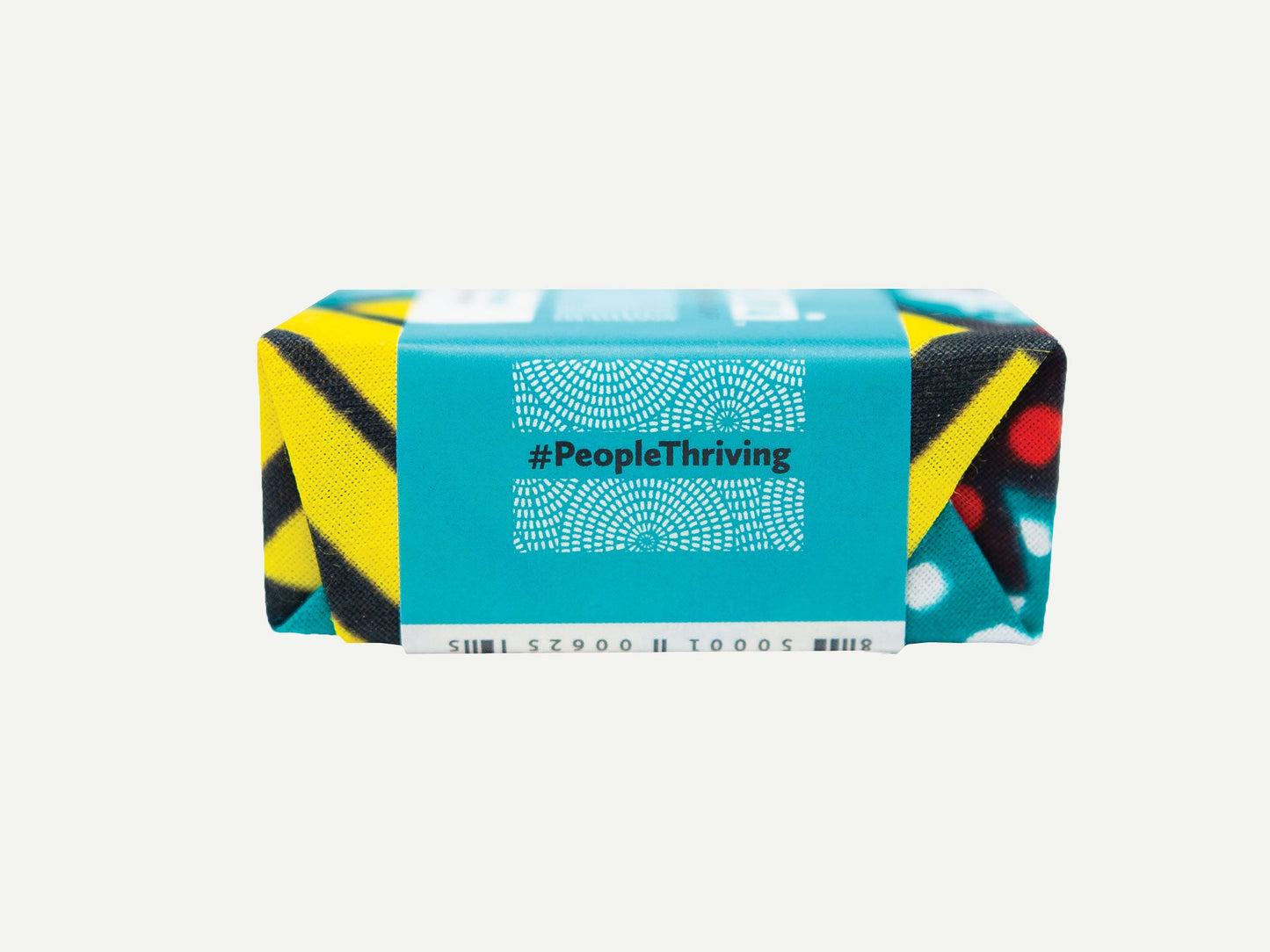 Colorful product packaging with '#PeopleThriving' text on a white background