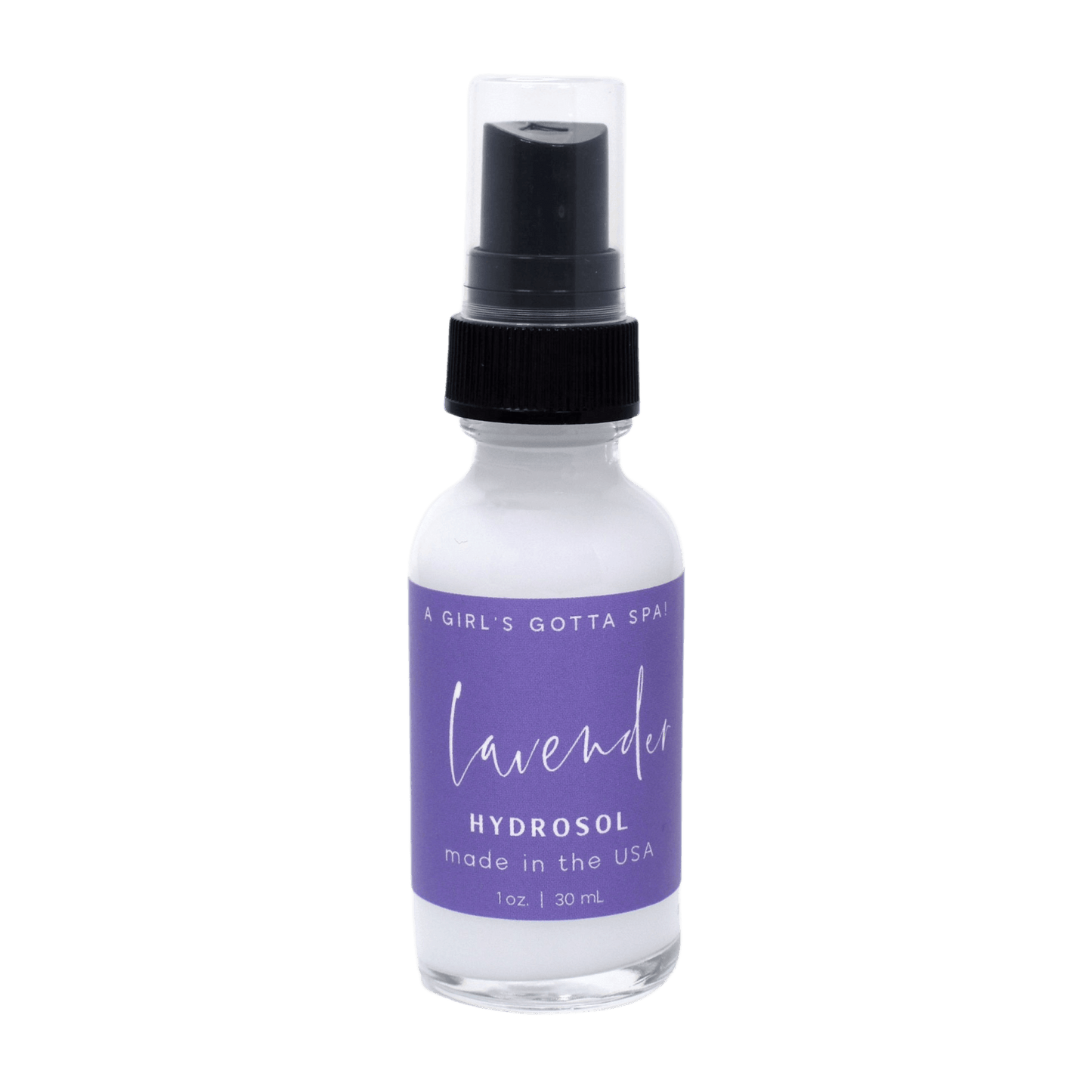 Bottle of lavender hydrosol with a purple label on a dark gray background